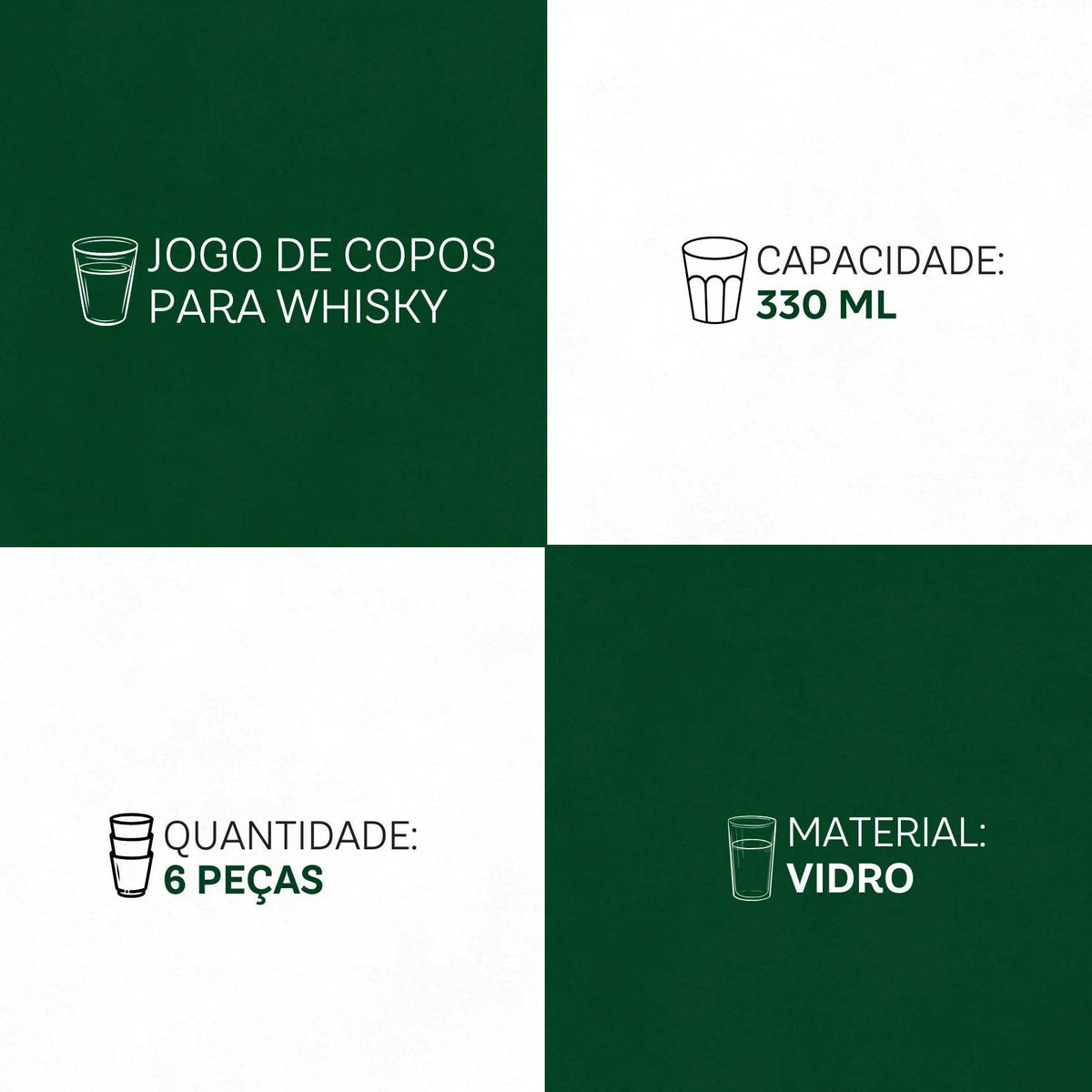 Jogo de Copos para Whisky Imperial 6 Peças 330ml - Clássico e Masculino | Haustter - Haustter