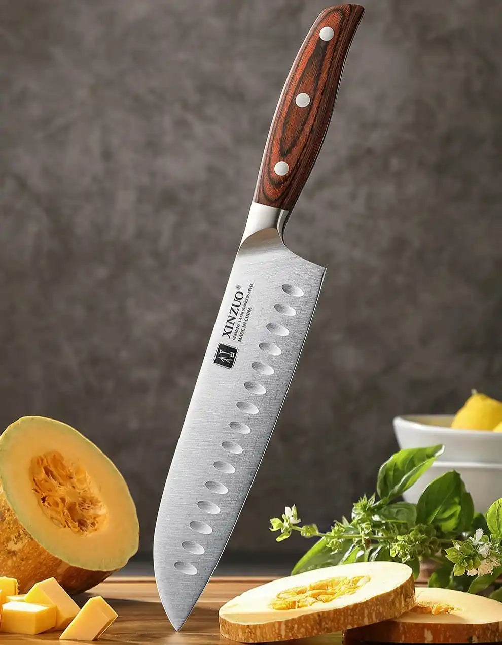 Faca Santoku XINZUO 7" em Aço Inox com Cabo de Sândalo Vermelho | Haustter