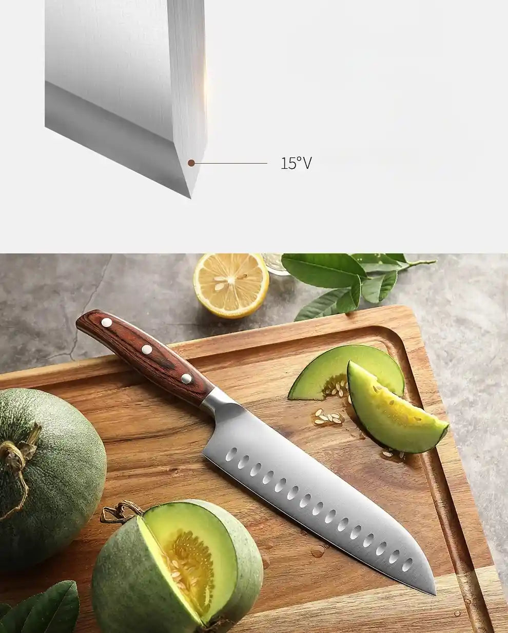 Faca Santoku XINZUO 7" em Aço Inox com Cabo de Sândalo Vermelho | Haustter