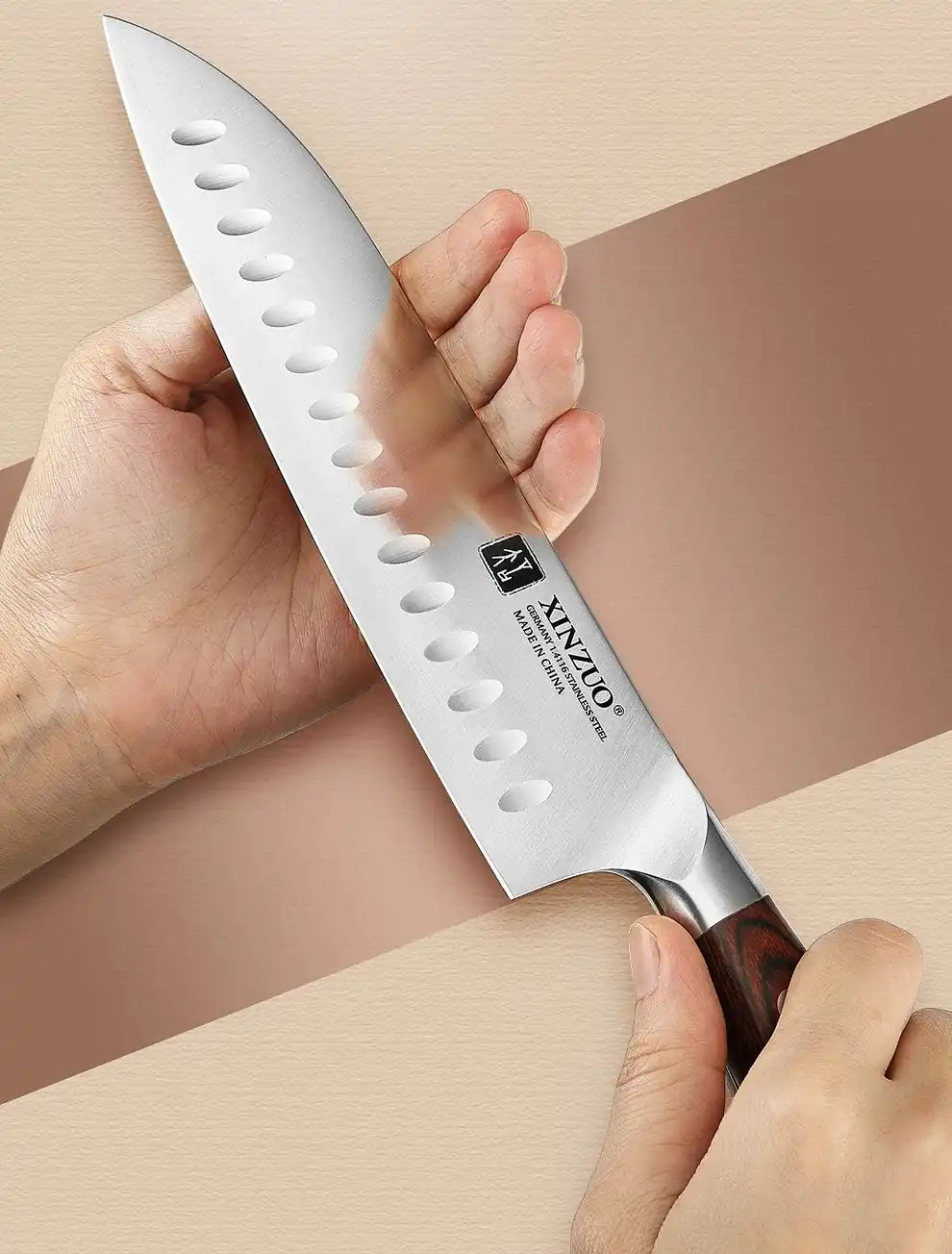 Faca Santoku XINZUO 7" em Aço Inox com Cabo de Sândalo Vermelho | Haustter
