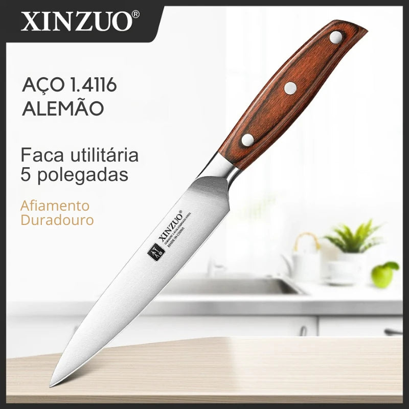 Faca Utilitária XINZUO Zhi 5" em Aço Alemão com Cabo de Madeira Pakka | Haustter