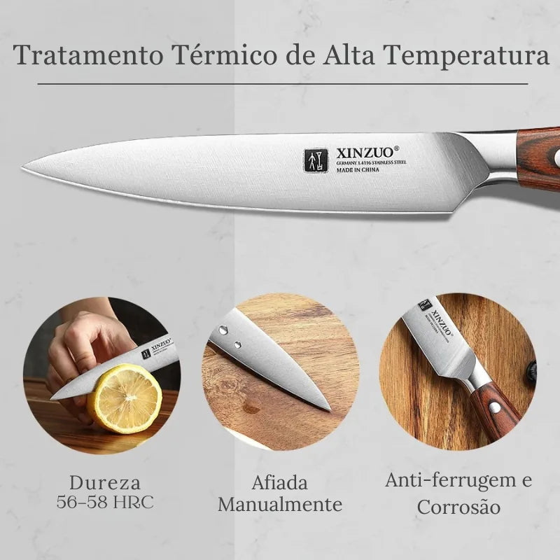 Faca Utilitária XINZUO Zhi 5" em Aço Alemão com Cabo de Madeira Pakka | Haustter