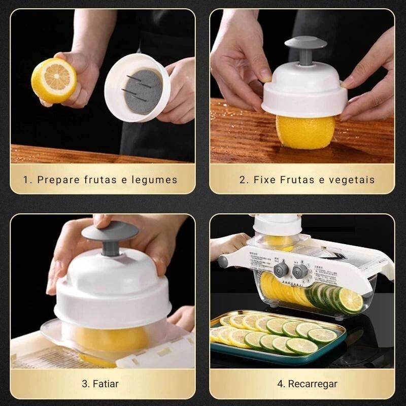 Fatiador Multifuncional de Limão e de Legumes com Cesta, Cortador de Frutas e Batatas em V, Fatiador de Cenoura, Acessórios de Cozinha - Haustter - Haustter