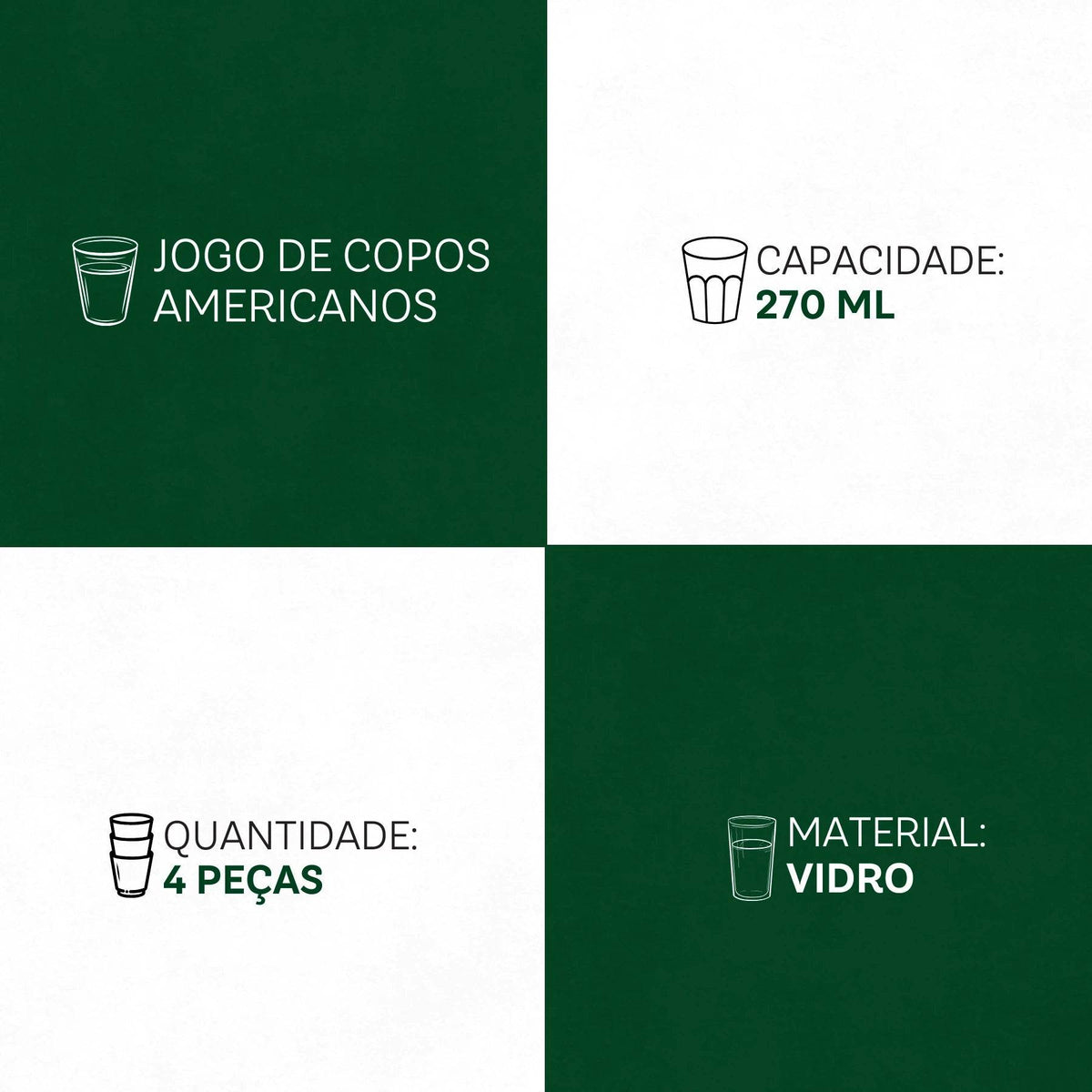 Jogo de Copos Americanos 4 Peças 270ml - Experiência Barista em Vidro | Haustter - Haustter