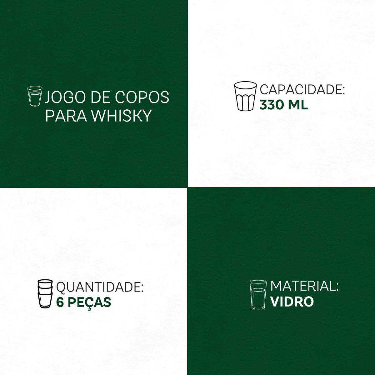 Jogo de Copos para Whisky Pavillion 6 Peças 330ml - Elegância Masculina | Haustter - Haustter
