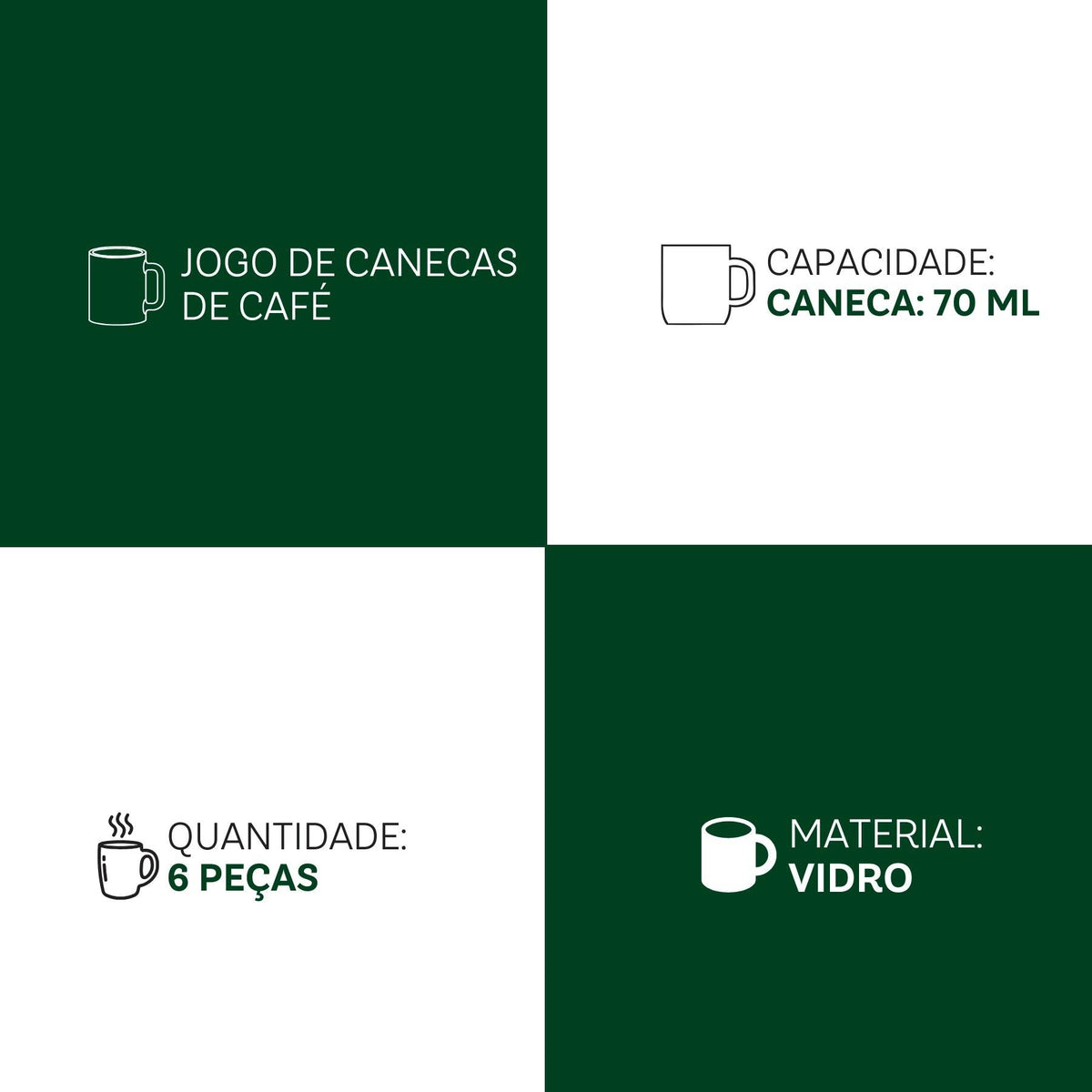Jogo de Canecas Lisa 6 Peças 70ml - Café com Estilo | Haustter - Haustter