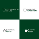 Jogo de Canecas Lisa 6 Peças 70ml - Café com Estilo | Haustter - Haustter