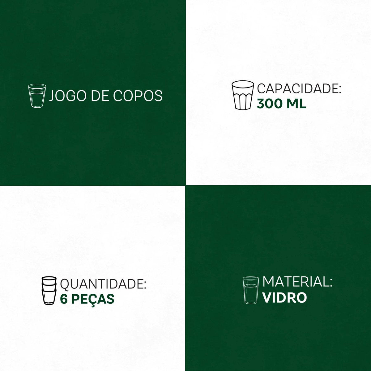 Jogo de Copos Elysée 6 Peças 300ml - Vidro Cinza Elegante | Haustter - Haustter