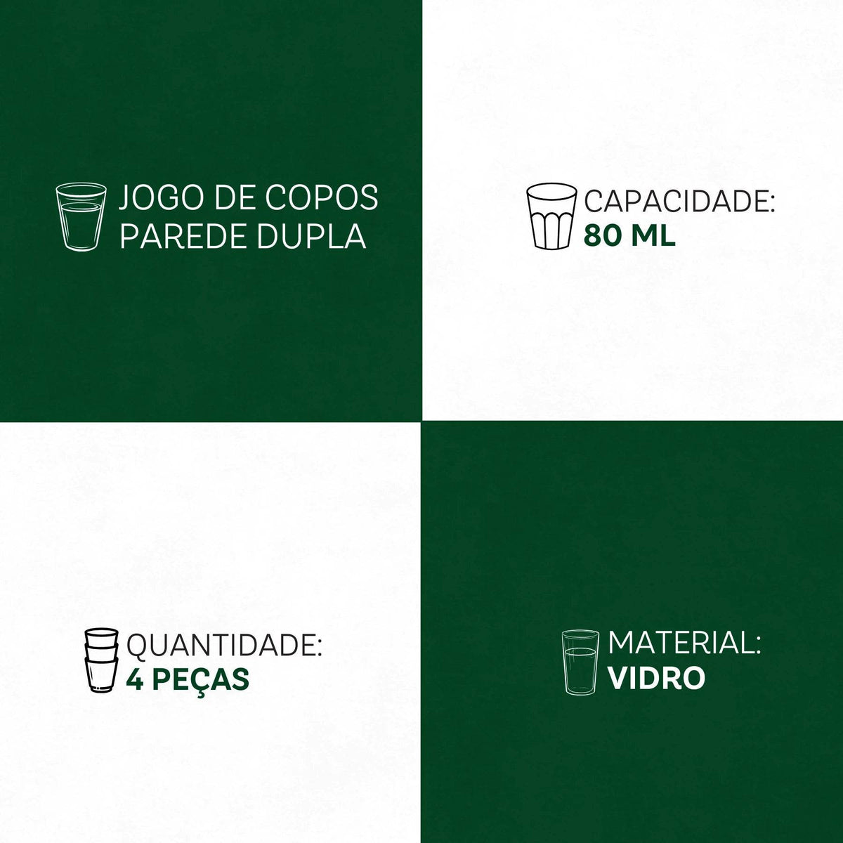 Jogo de Copos de Café Parede Dupla 4 Peças 80ml - Conforto e Elegância | Haustter - Haustter