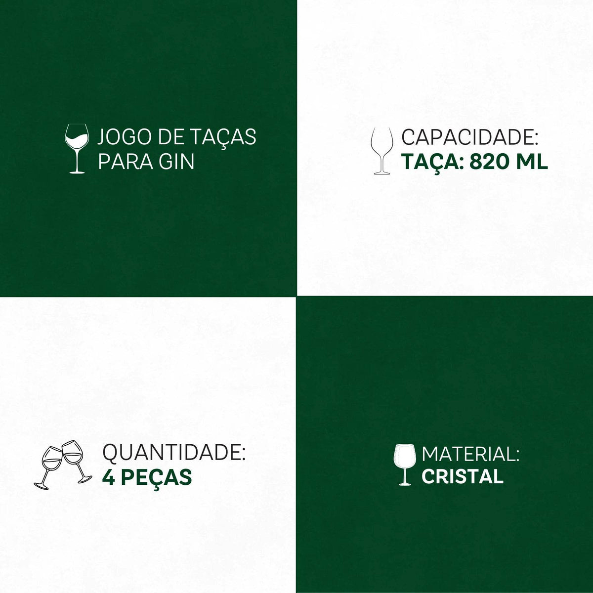 Jogo de Taças Gin Sense 4 Peças 820ml - Cristal Ecológico e Design Premium | Haustter - Haustter