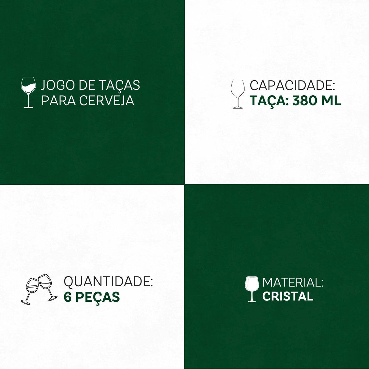 Jogo de Taças para Cerveja 6 Peças 380ml - Cristal Ecológico | Haustter - Haustter