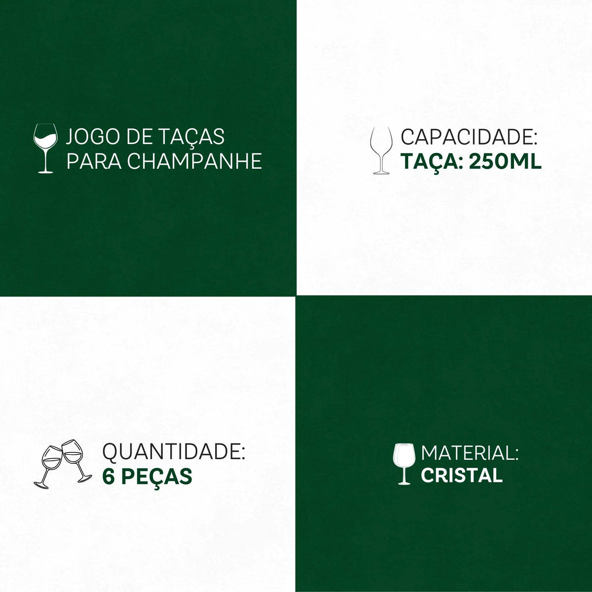 Jogo de Taças Bárbara 6 Peças 250ml - Cristal Ecológico | Haustter - Haustter