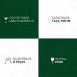 Jogo de Taças Barone Fluída 6 Peças 190ml - Champanhe com Elegância Cinza | Haustter - Haustter