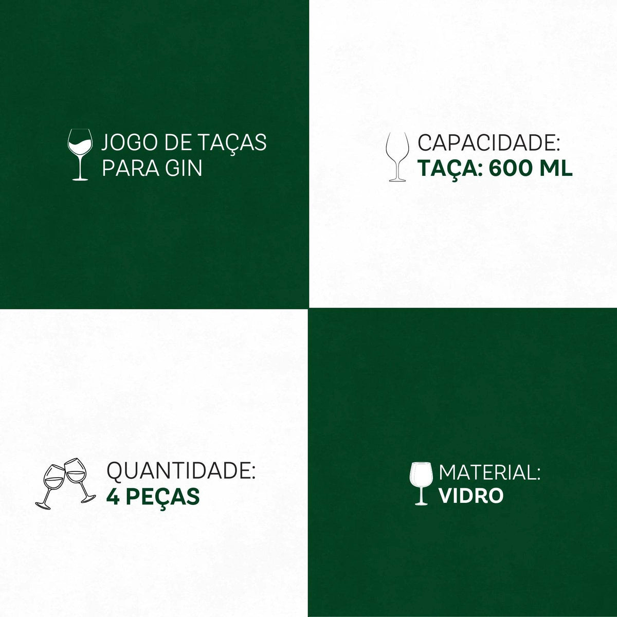Jogo de Taças para Gin 4 Peças 600ml - Resistência e Glamour em Vidro | Haustter - Haustter