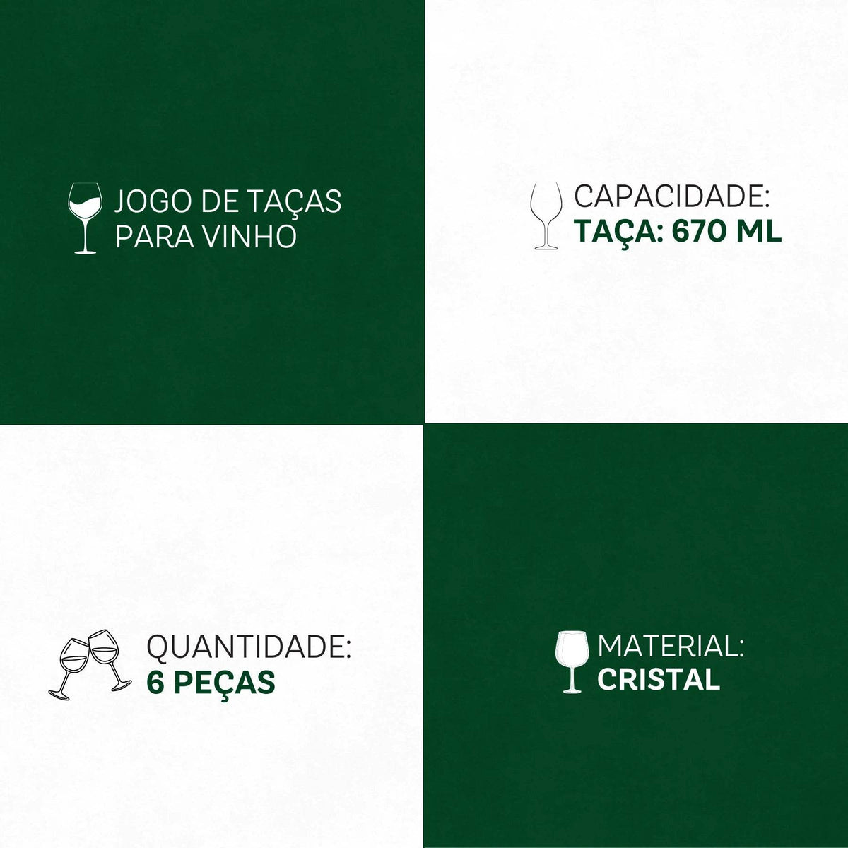 Taças Bárbara Cristal Eco 670ml 6 Peças - Elegância que Respira | Haustter - Haustter