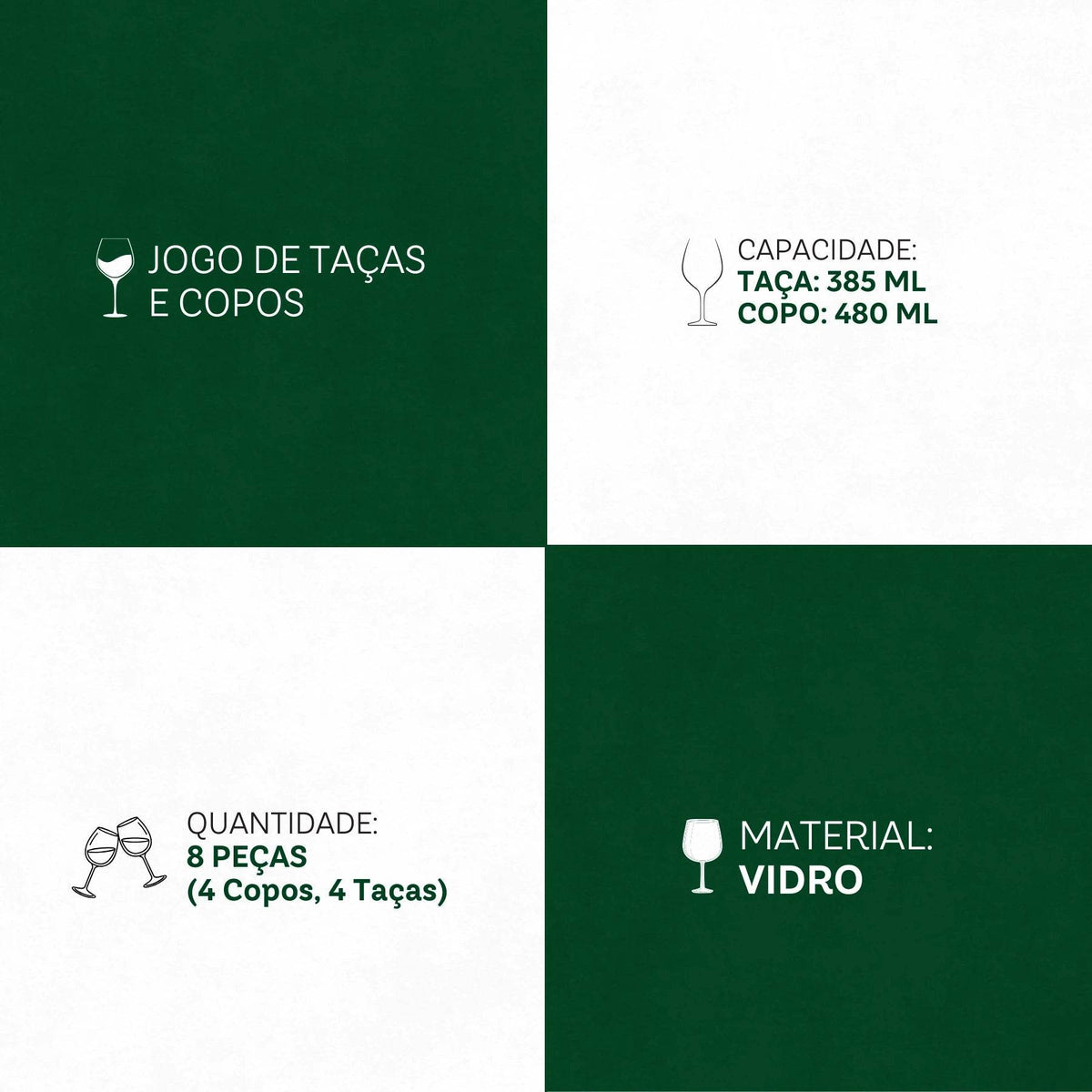 Jogo de Taças e Copos Barone 8 Peças - Elegância Multiuso para Drinks e Vinhos | Haustter - Haustter