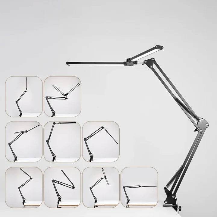 Lâmpada de Mesa LED Dupla Cabeça para Home Office, Lâmpada de Arquiteto com Braço Articulado e Grampo, 3 Iluminações - Haustter - Haustter