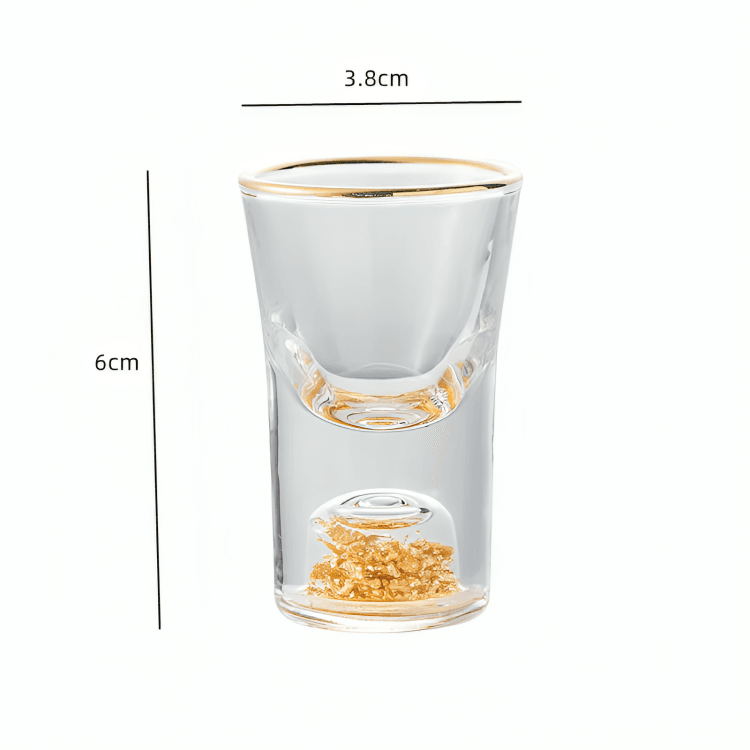 Mini Copos de Shot de Saque e Licor com Borda Dourada e Folhas Reluzentes - Haustter - Haustter
