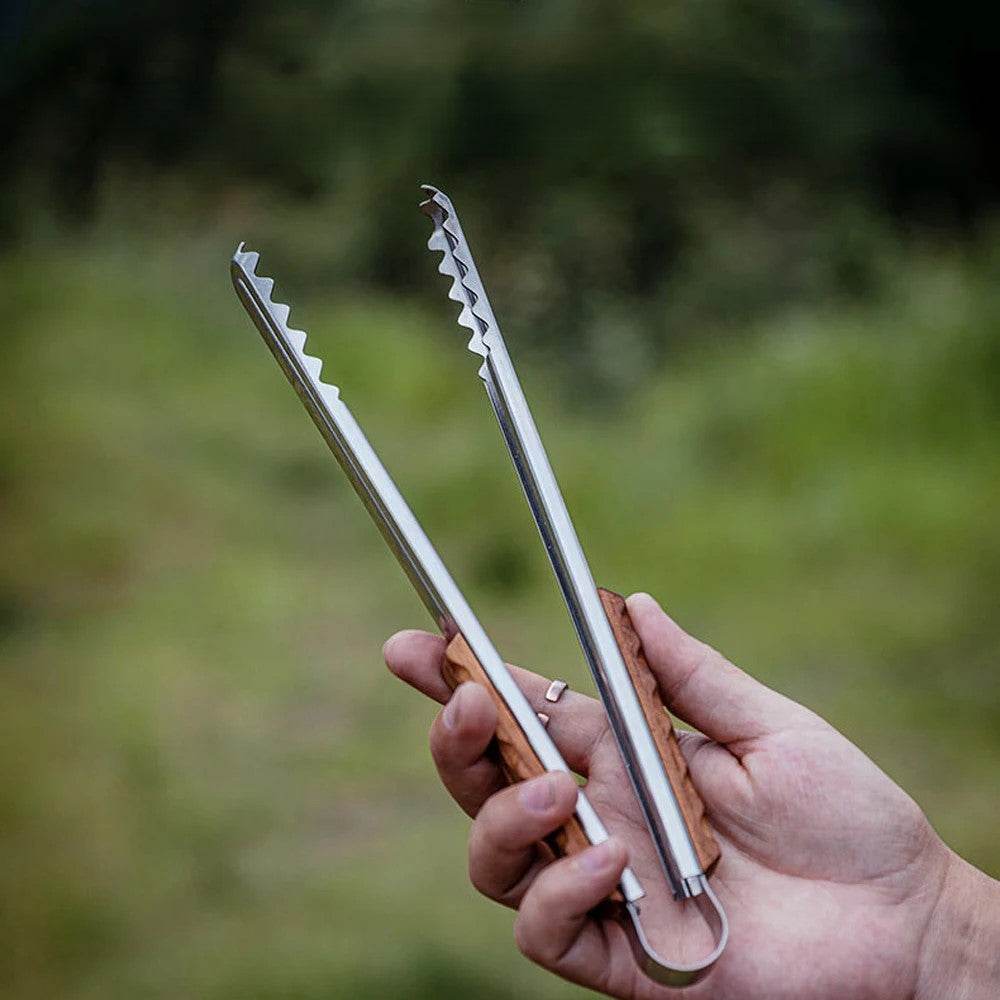 Pinça de Aço Inox com Cabo de Madeira para Churrasco - Haustter - Haustter