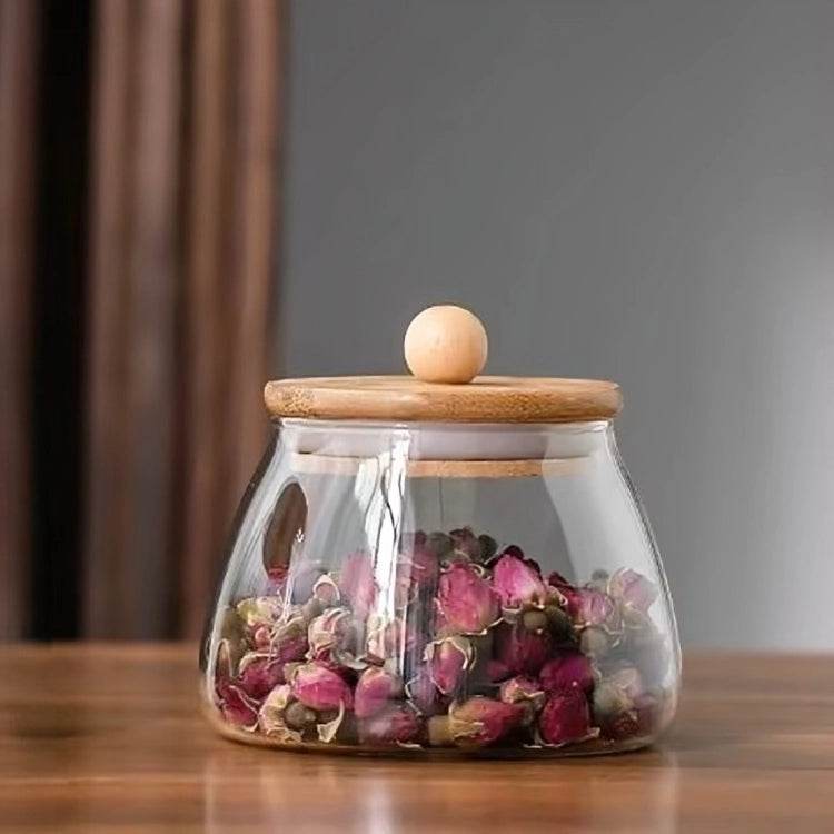 Pote de Armazenamento de Vidro com Puxador Oval e Tampa de Bambu - Haustter - Haustter