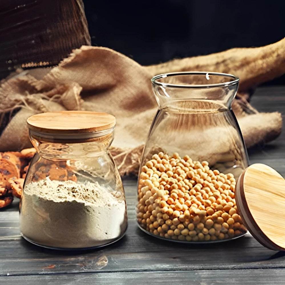 Pote de Armazenamento de Vidro com Tampa de Bambu - Haustter - Haustter