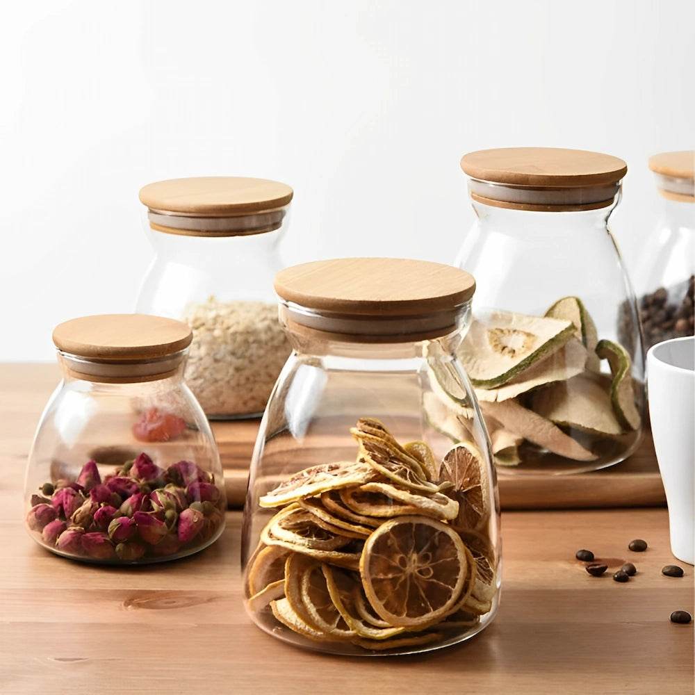 Pote de Armazenamento de Vidro com Tampa de Bambu - Haustter - Haustter