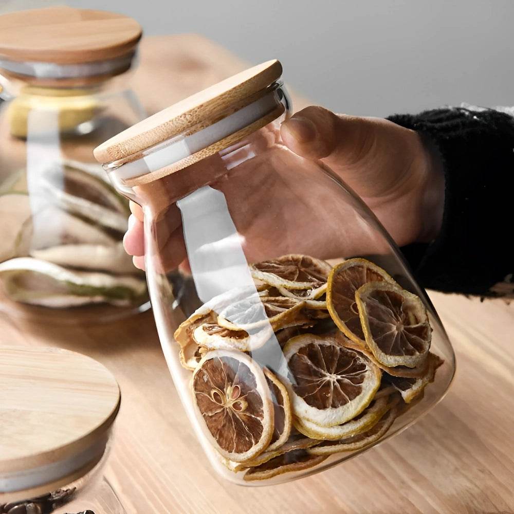 Pote de Armazenamento de Vidro com Tampa de Bambu - Haustter - Haustter