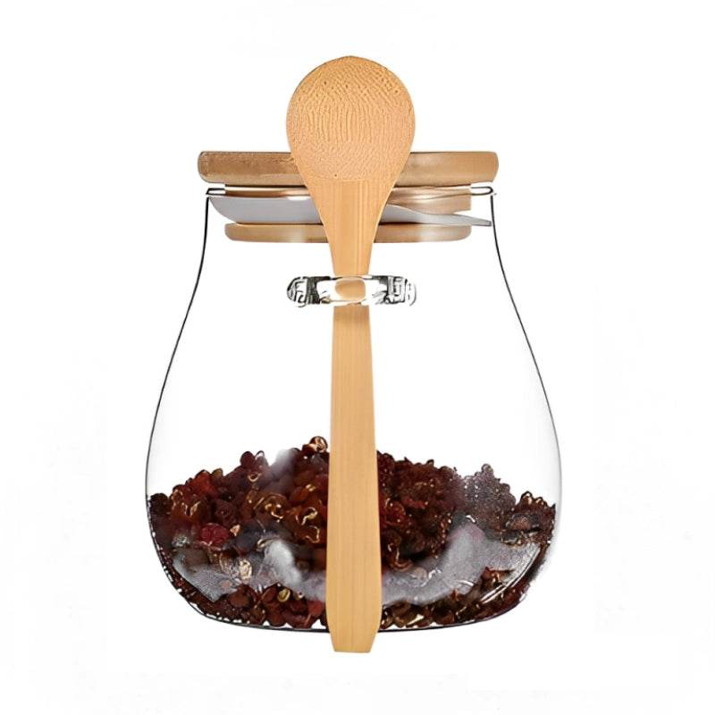 Potes de Vidro com Tampa Selada e Colher de Bambu - Haustter - Haustter