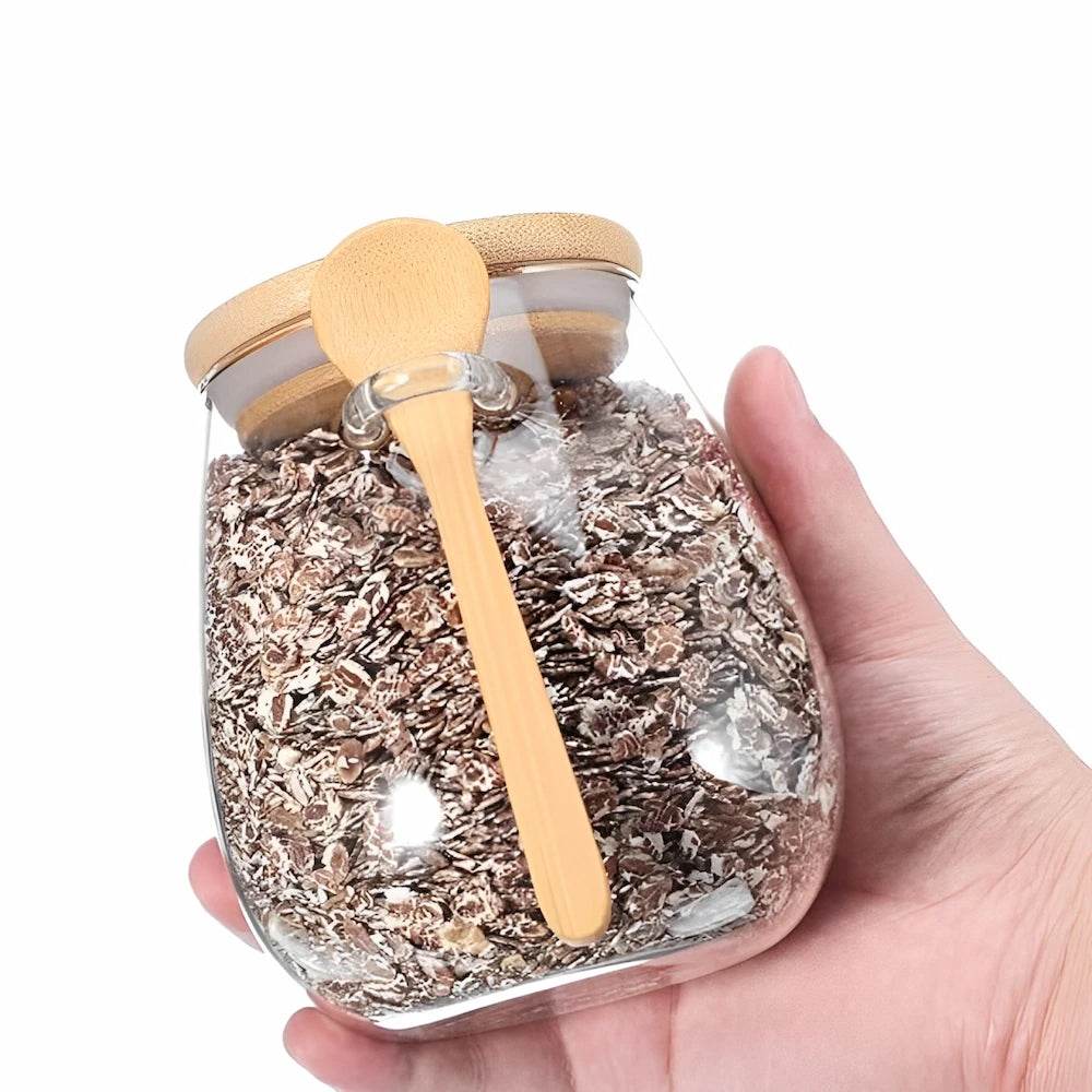 Potes de Vidro com Tampa Selada e Colher de Bambu - Haustter - Haustter