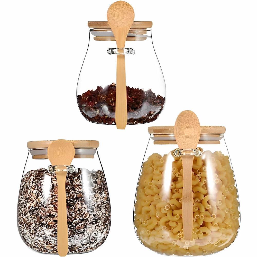 Potes de Vidro com Tampa Selada e Colher de Bambu - Haustter - Haustter