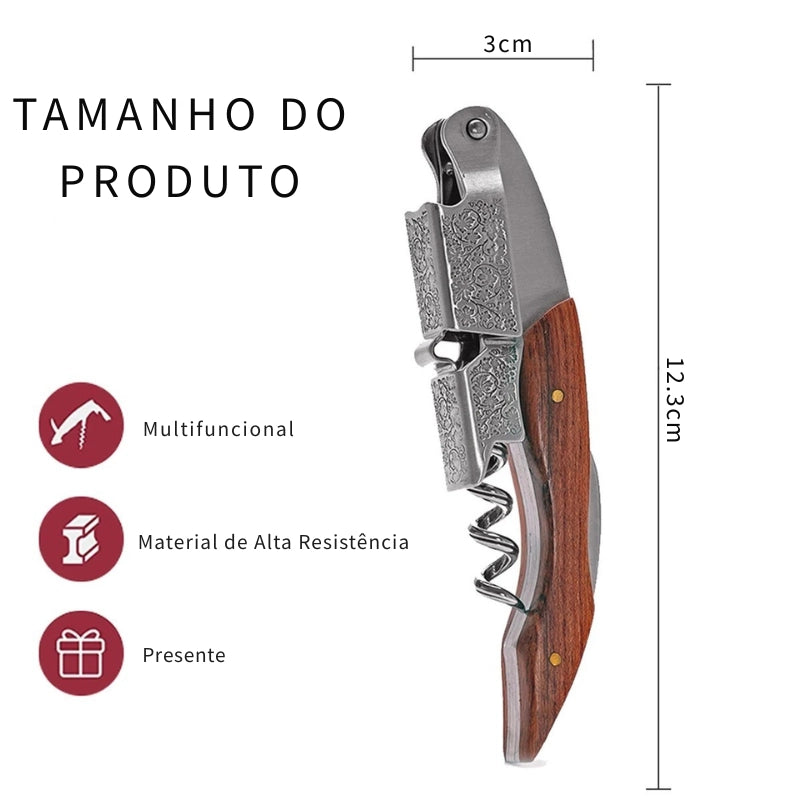 Saca-Rolhas Sommelier com Cabo de Madeira e Dobradiça Dupla em Aço Inoxidável | Haustter