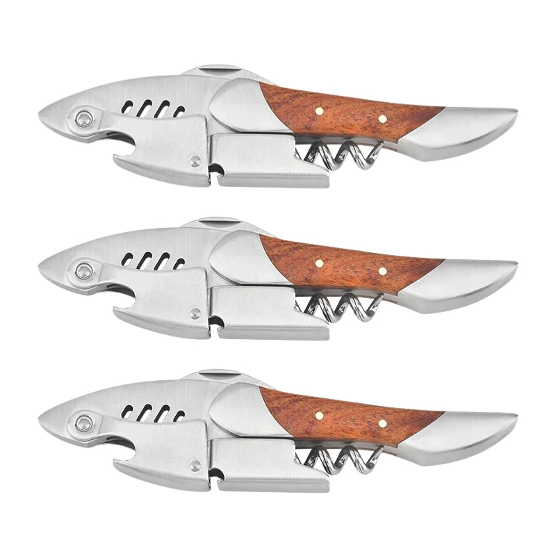 Saca-Rolhas Sommelier Tubarão em Aço Inox com Cabo de Madeira | Haustter