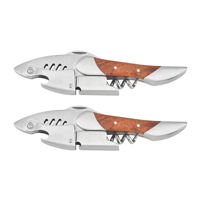 Saca-Rolhas Sommelier Tubarão em Aço Inox com Cabo de Madeira | Haustter