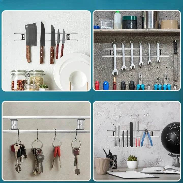 Suporte Magnético para Facas em Aço Inoxidável para Parede - Faixa Magnética para Facas com Ganchos, Barra Magnética para Facas de Parede - Haustter - Haustter