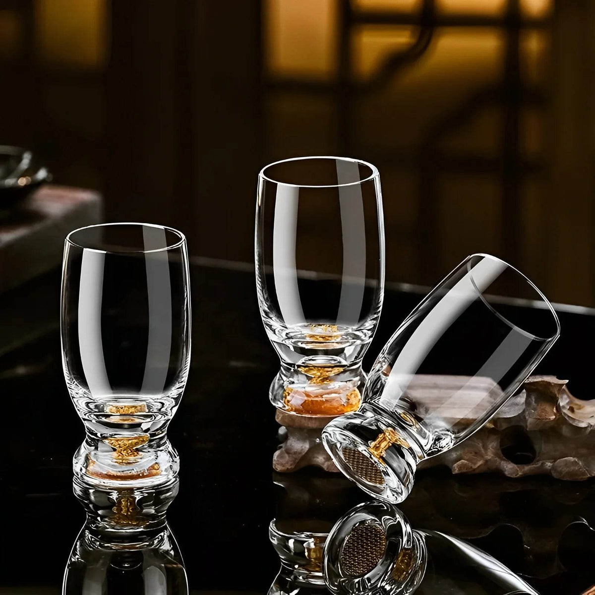 Taças de Cristal com Detalhes Dourados - Haustter - Haustter