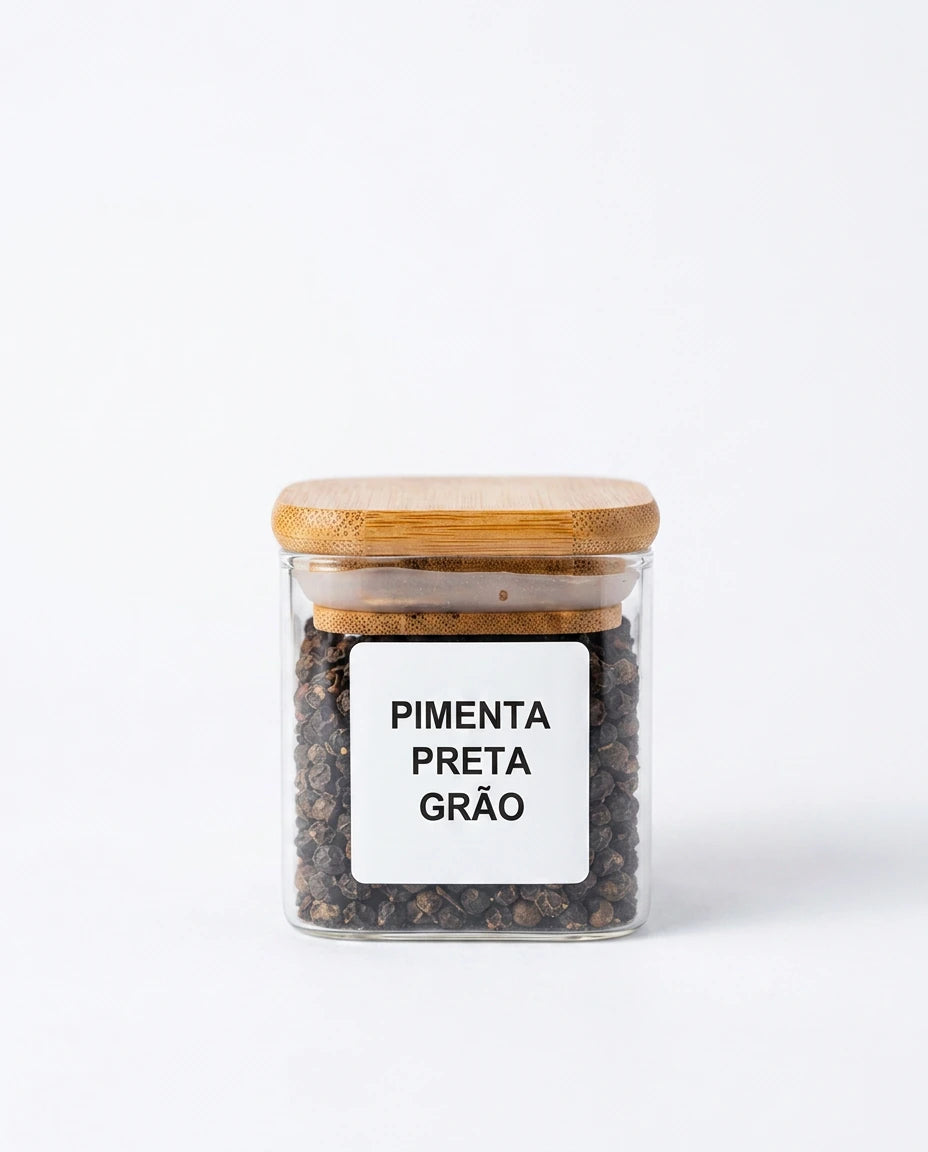 12 Potes de Vidro Quadrados com Tampas de Bambu para Temperos