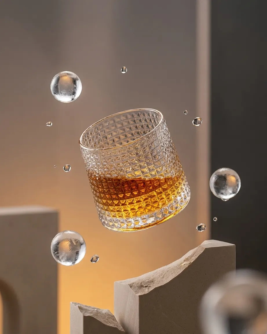3 Copos de Whisky Giratórios Listras Verticais, Orgânicos e Multi Prismas, Conjunto - Haustter