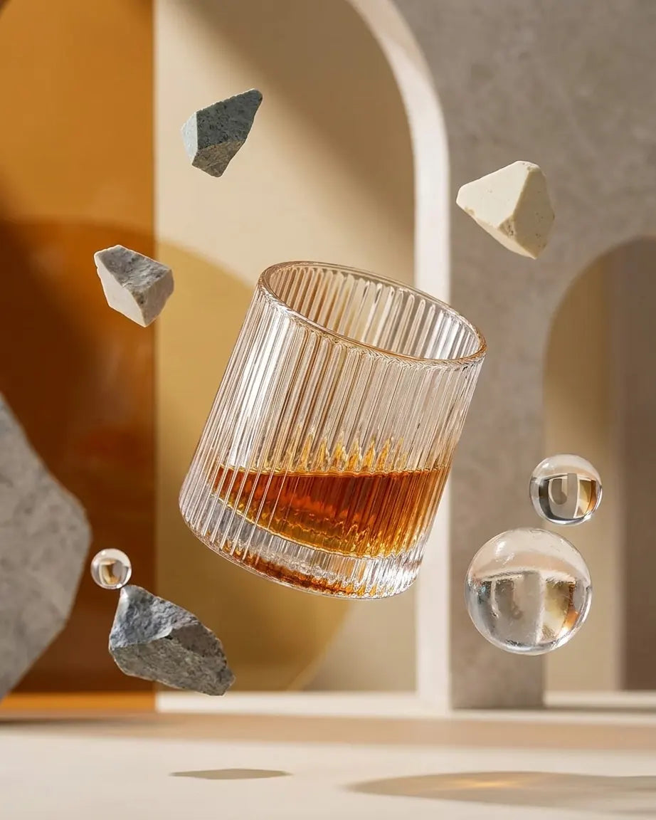 3 Copos de Whisky Giratórios Listras Verticais, Orgânicos e Multi Prismas, Conjunto - Haustter