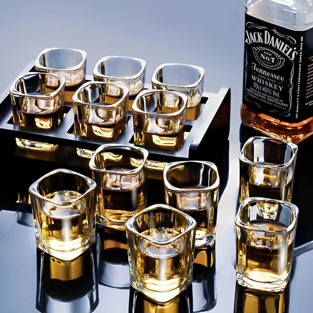 6 Copos de Whiskey Premium de Vidro Grosso Quadrado, Conjunto de Copos de Shot - Haustter - Haustter