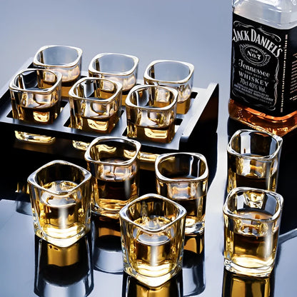 6 Copos de Whiskey Premium de Vidro Grosso Quadrado, Conjunto de Copos de Shot - Haustter