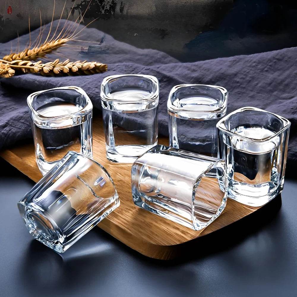 6 Copos de Whiskey Premium de Vidro Grosso Quadrado, Conjunto de Copos de Shot - Haustter - Haustter