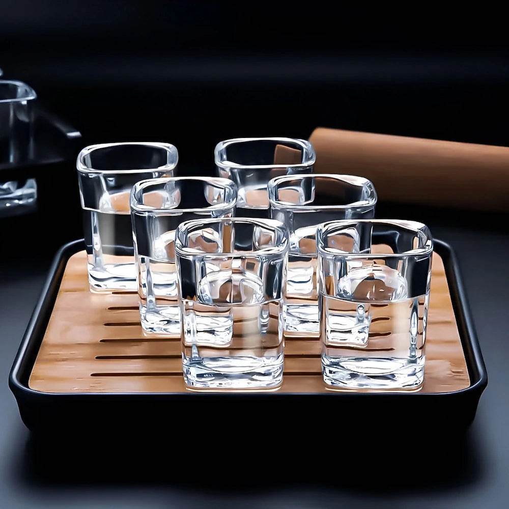 6 Copos de Whiskey Premium de Vidro Grosso Quadrado, Conjunto de Copos de Shot - Haustter - Haustter