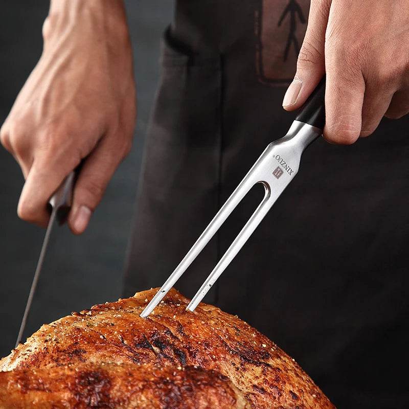 Garfo de Churrasco para Espetar Assado XINZUO, Garfo Trinchante de Aço Inoxidável para Espetar Carne, Utensílios de Cozinha para Jantar e Churrasco - Haustter - Haustter