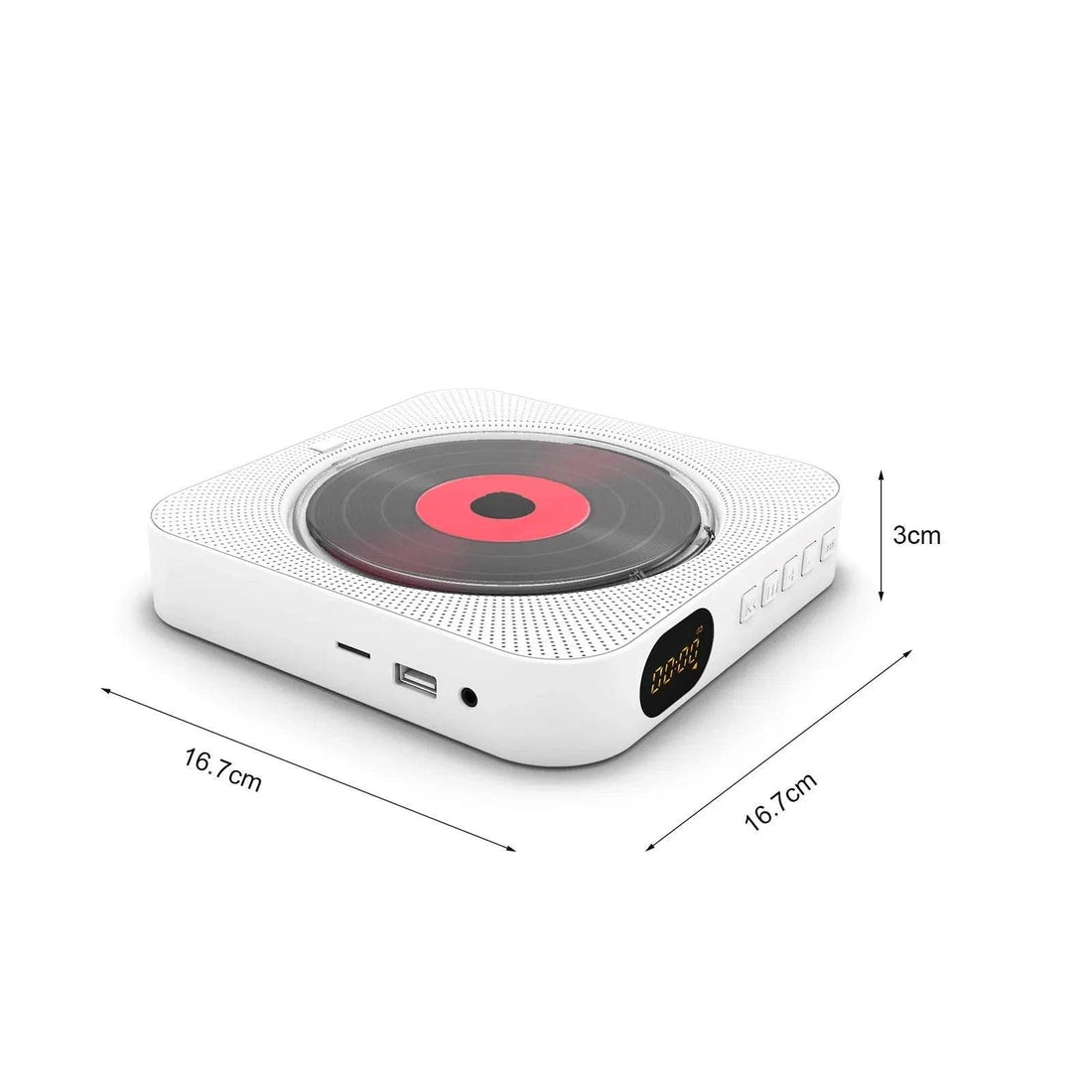 Toca CD Portátil com Alto-falante Bluetooth, Estéreo com Tela LED, Montável na Parede, Controle Remoto IR, Rádio FM - Haustter - Haustter