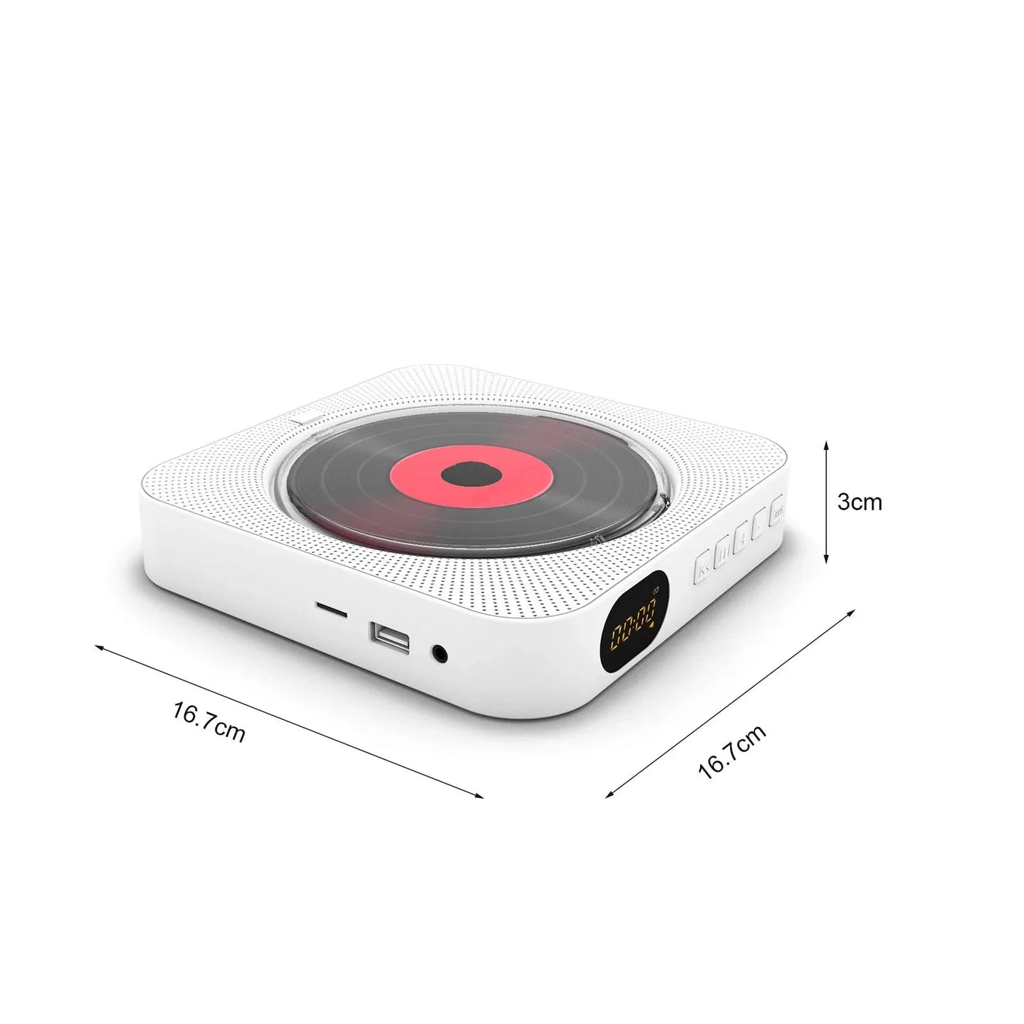 Toca CD Portátil com Alto-falante Bluetooth, Estéreo com Tela LED, Montável na Parede, Controle Remoto IR, Rádio FM - Haustter