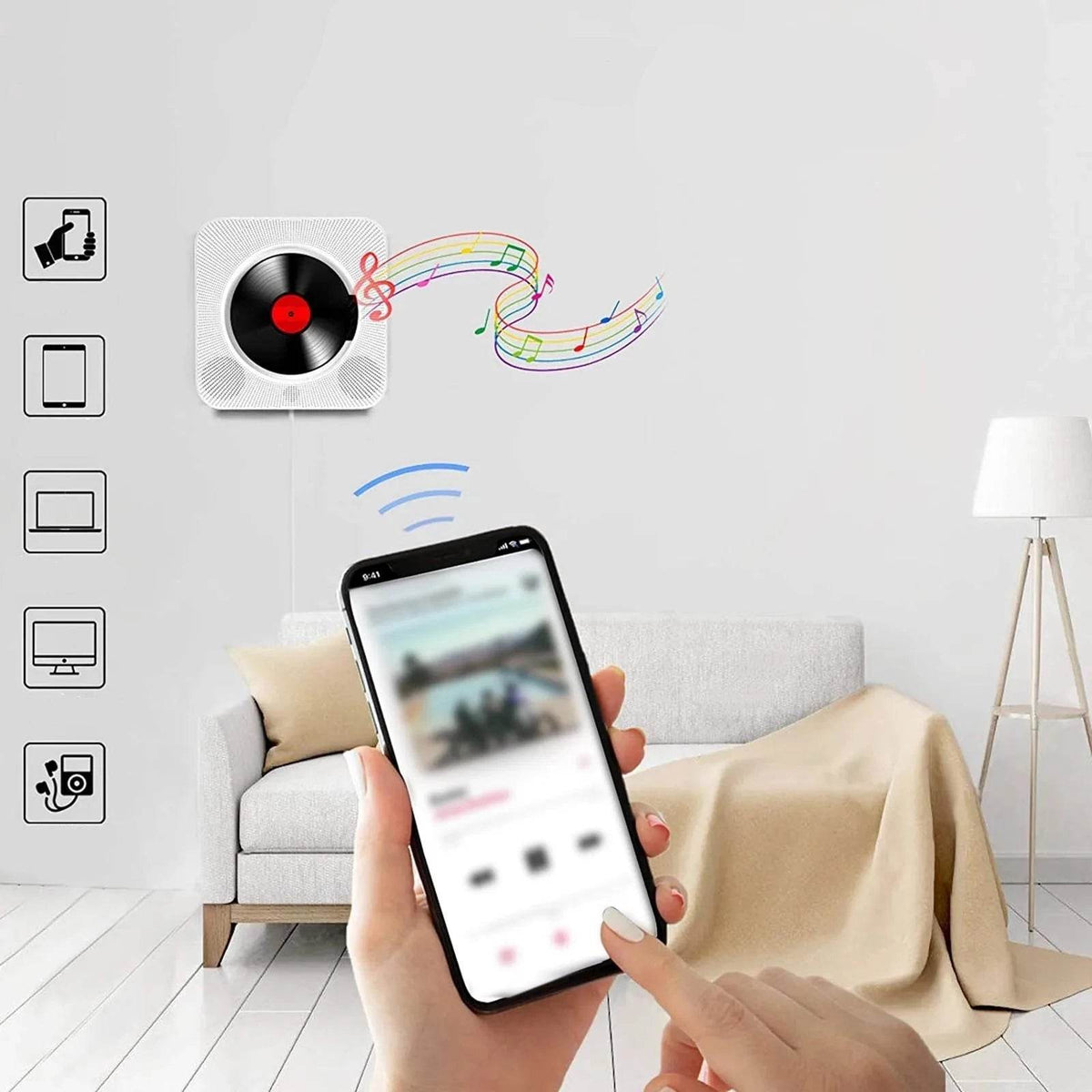 Toca CD Portátil com Alto-falante Bluetooth, Estéreo com Tela LED, Montável na Parede, Controle Remoto IR, Rádio FM - Haustter - Haustter