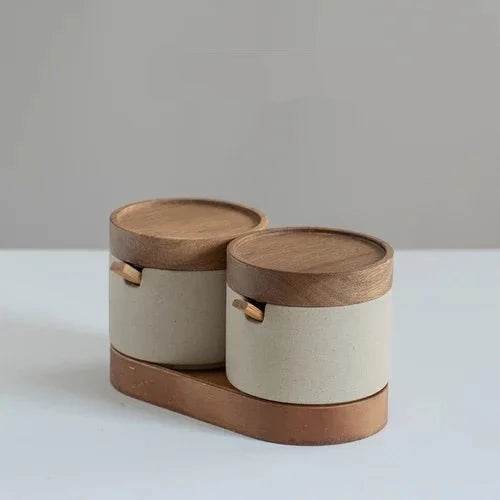 Conjunto de Potes para Temperos em Cerâmica para Cozinha Japonesa - Sal, Pimenta e Óleo - Haustter