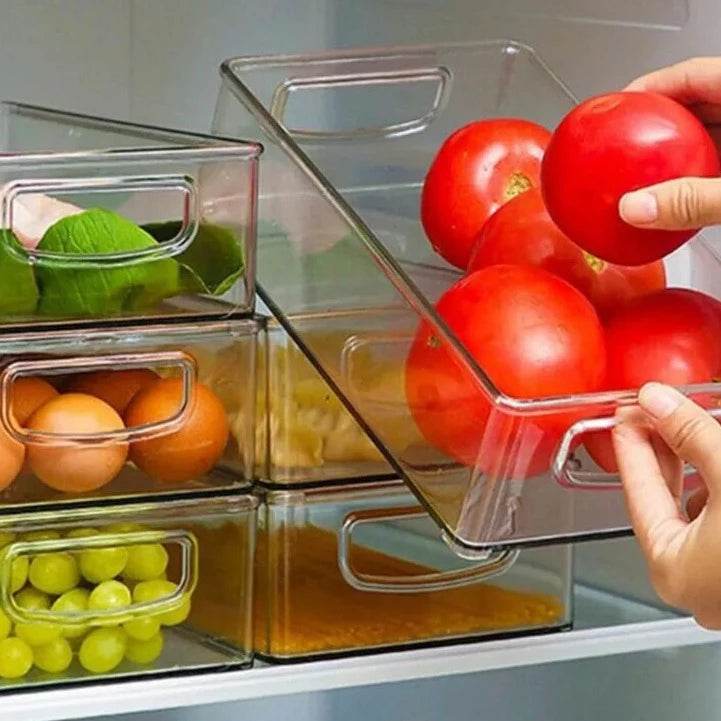 Organizador de Geladeira e Despensa Empilhável em Acrílico, Caixas de Armazenamento com Alça Transparente - Haustter - Haustter