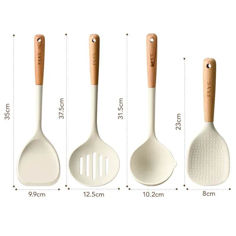 Conjunto de Utensílios de Silicone com Cabo de Madeira - Haustter - Haustter