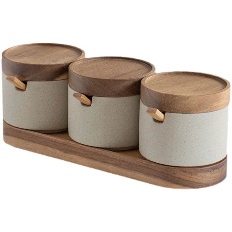 Conjunto de Potes para Temperos em Cerâmica para Cozinha Japonesa - Sal, Pimenta e Óleo - Haustter